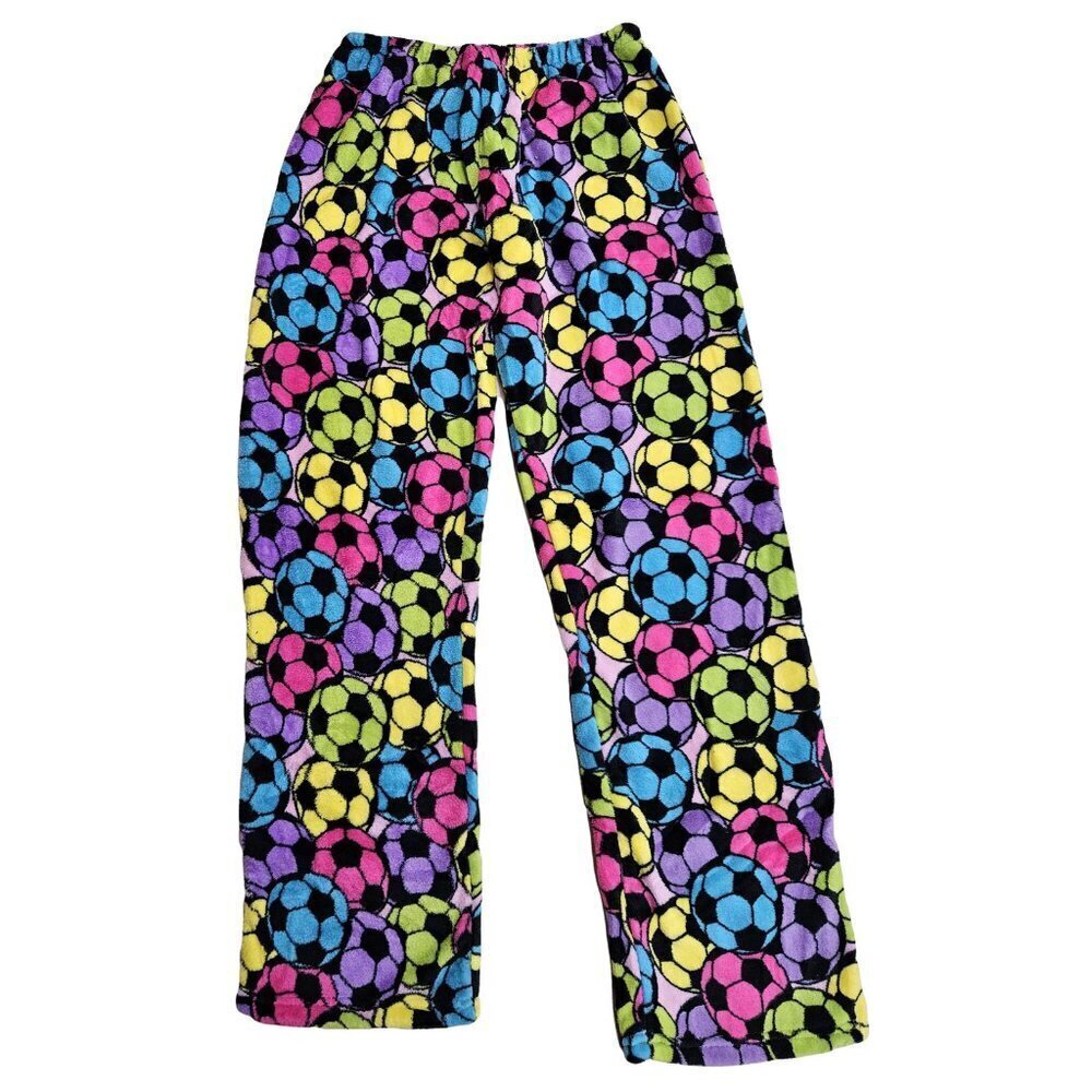Girl Pajama Pants Sleepwear PJ Fleece Sleep Fuzzy Soccer Balls, Junior Small NWT
